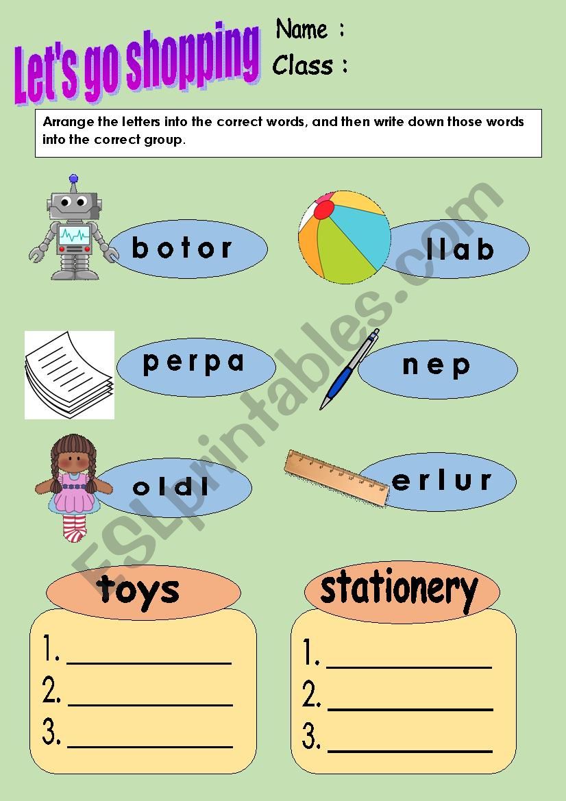 Arrange the Words worksheet