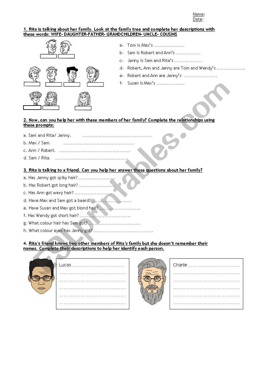 Descriptions worksheet