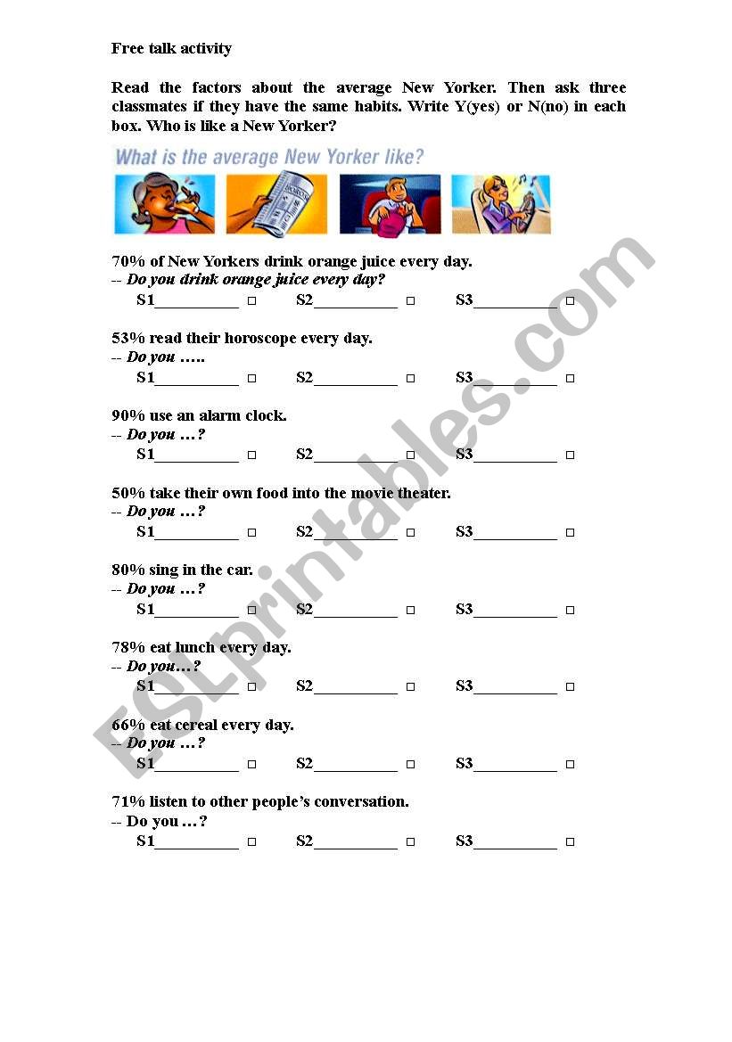 Free talk activity worksheet