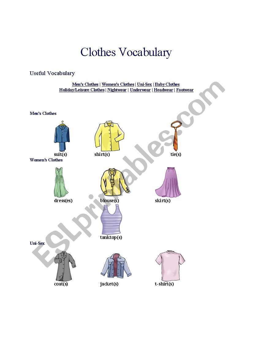 clothes  worksheet