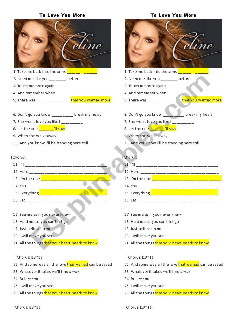 Song to review relative clause (To love you more)