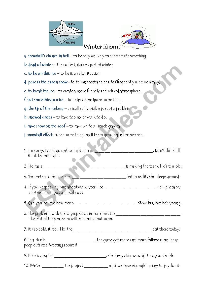 WINTER IDIOMS worksheet