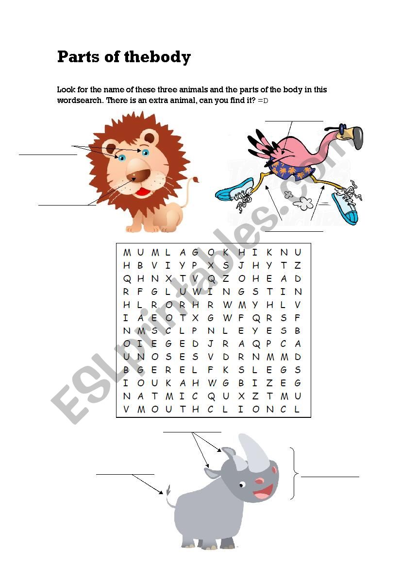 Parts of the body (animals) worksheet