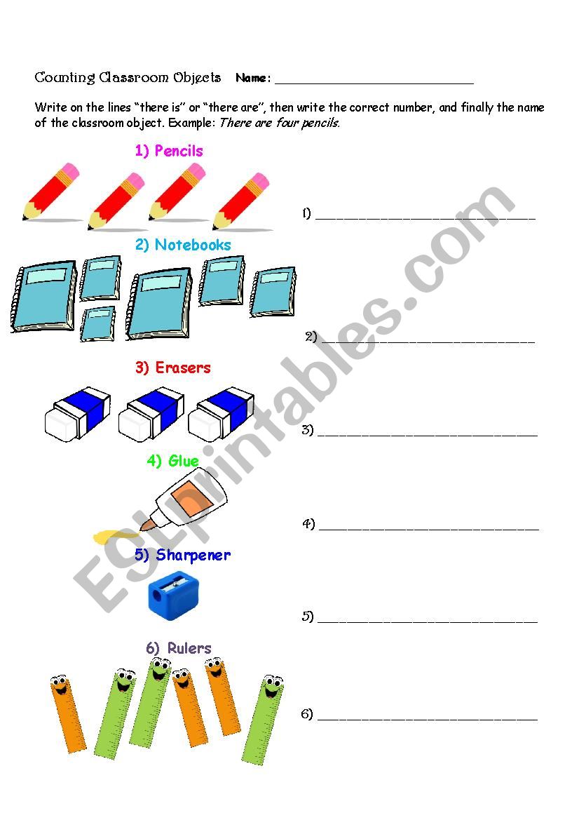 Counting classroom objects (there is-there are)