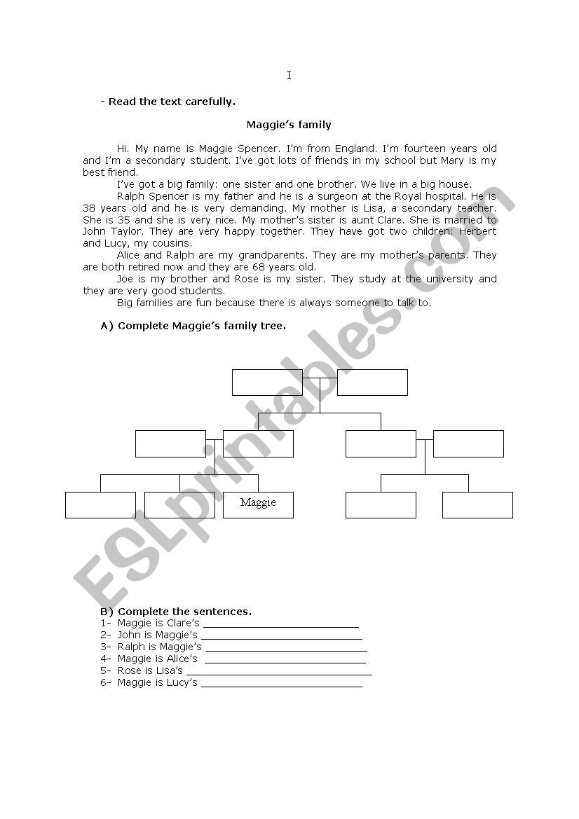 Family vocabulary worksheet