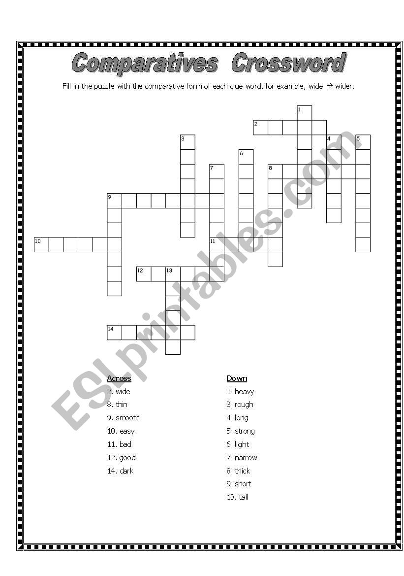 Comparison Crossword (B&W) worksheet