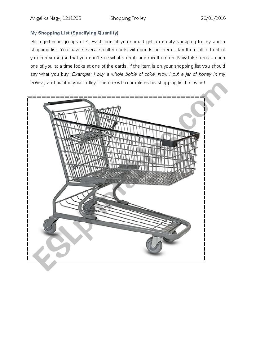 Shopping Trolley worksheet
