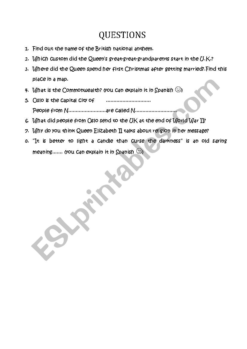 Queen ElizabethÂ´s  message. LISTENING&WRITING