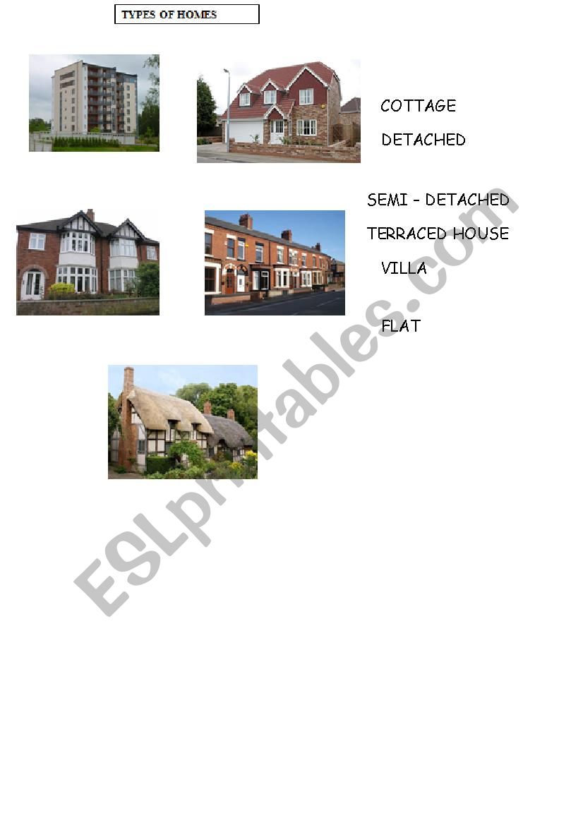 different houses in the UK worksheet