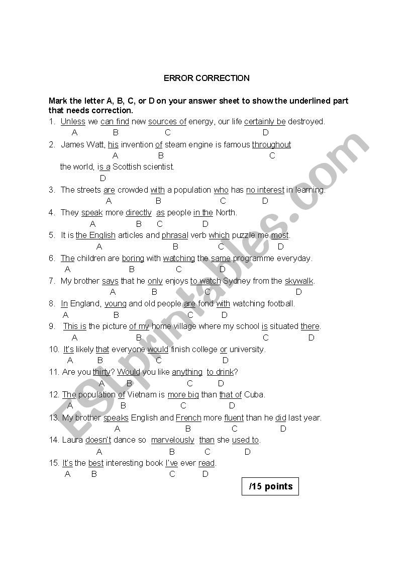 Error Correction 4 - Multiple Choice Questions