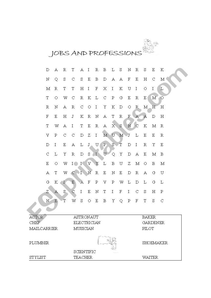 Wordsearch Jobs worksheet