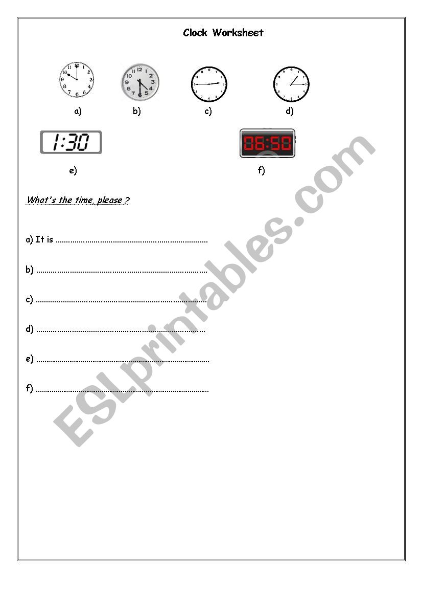 Clock Worksheet worksheet