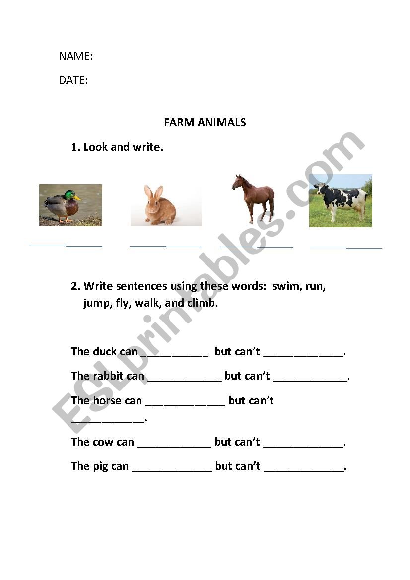 Farm animals worksheet