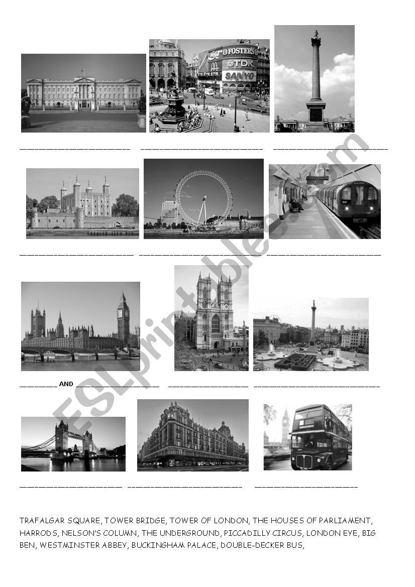 London sights handout worksheet