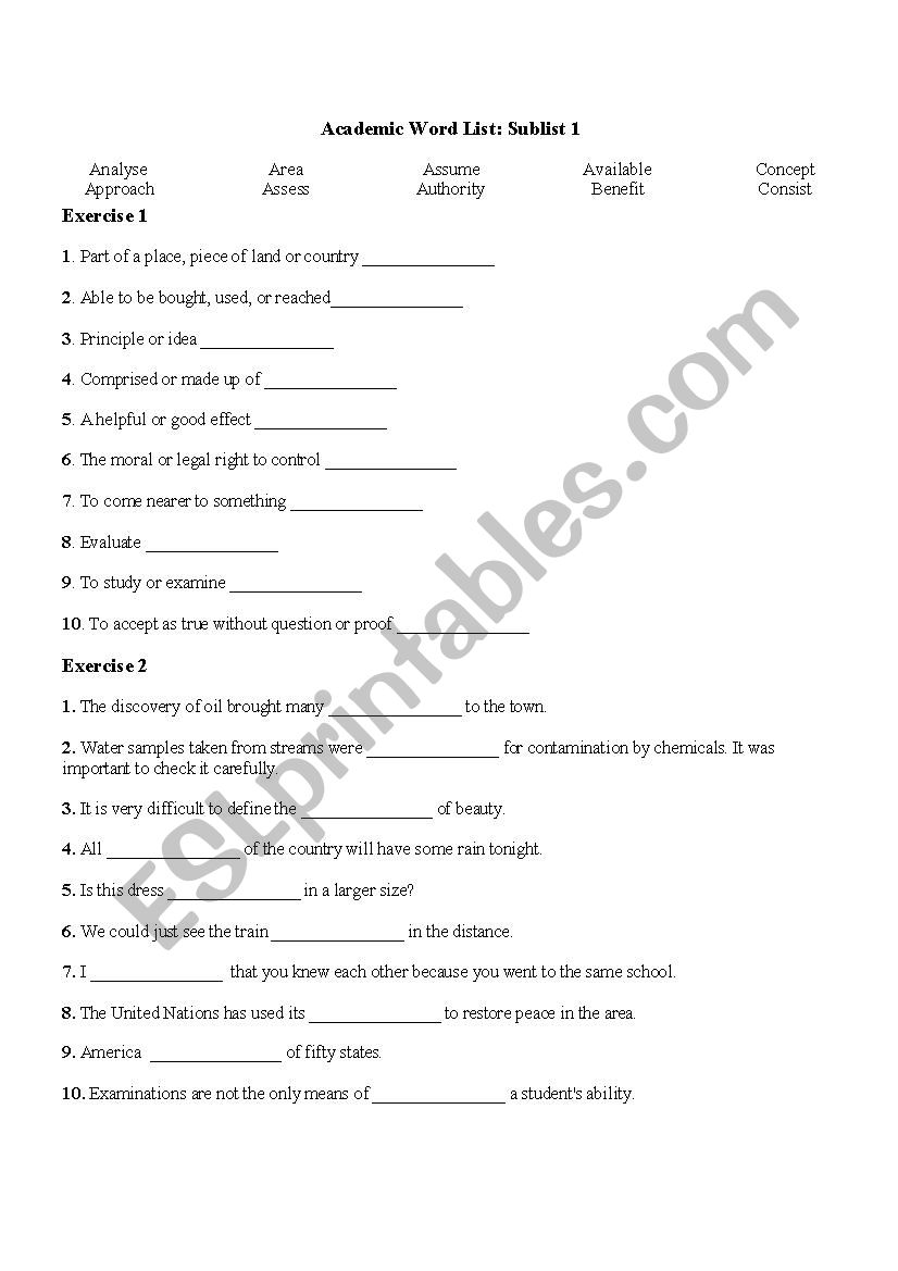 Academic Word List Sublist 1 Group 1 Homework