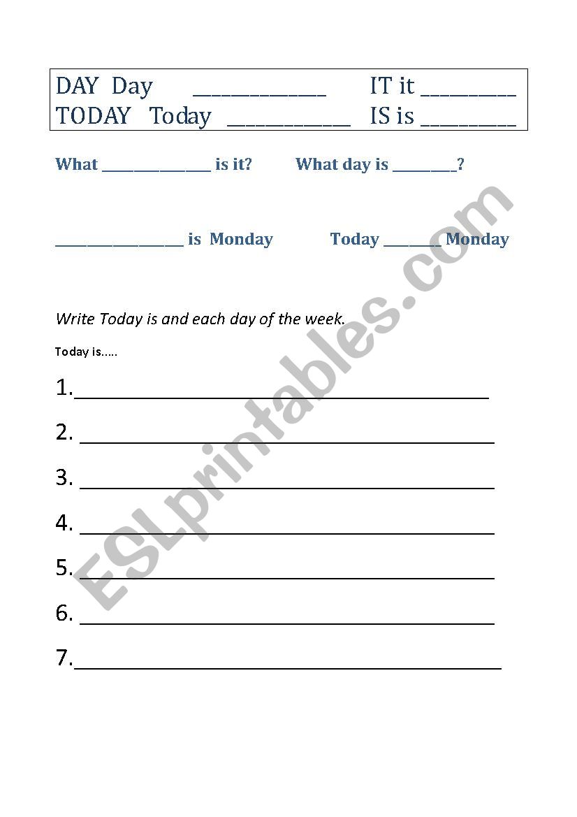 Today Is Monday worksheet