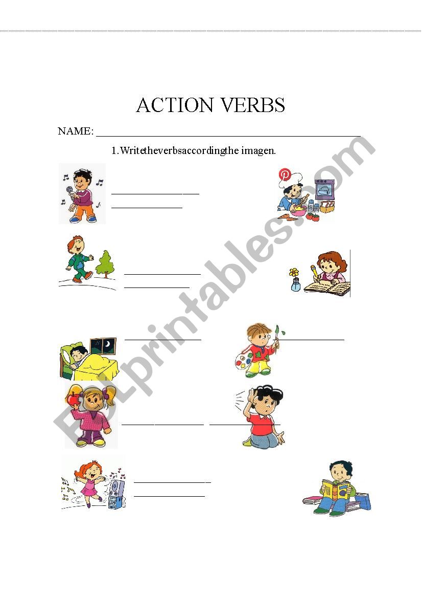 Actions verbs worksheet