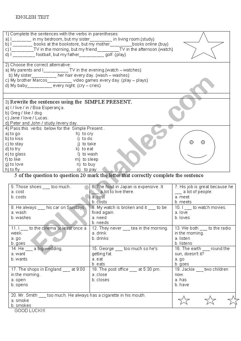 ENGLISH TEST 1 worksheet