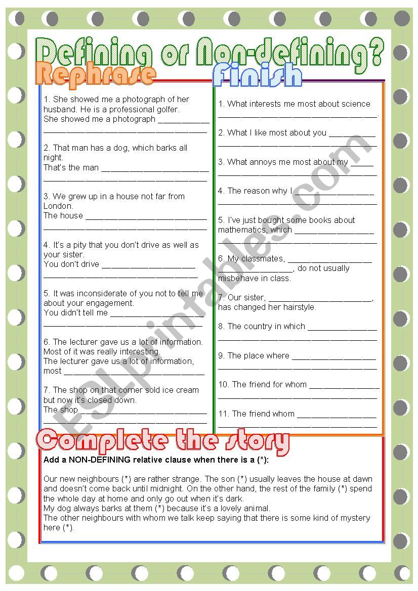 Defining or Non-defining? worksheet