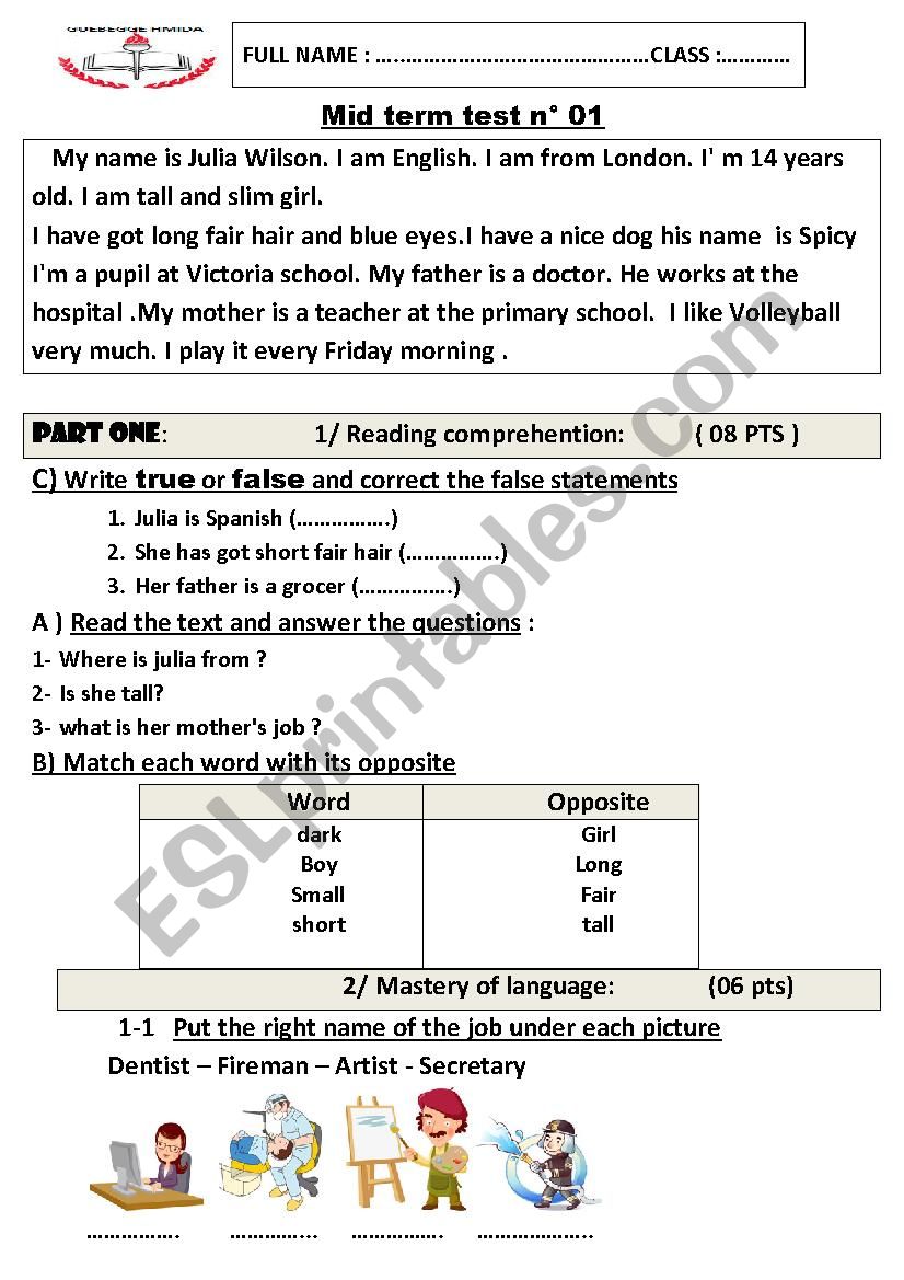 TEST worksheet