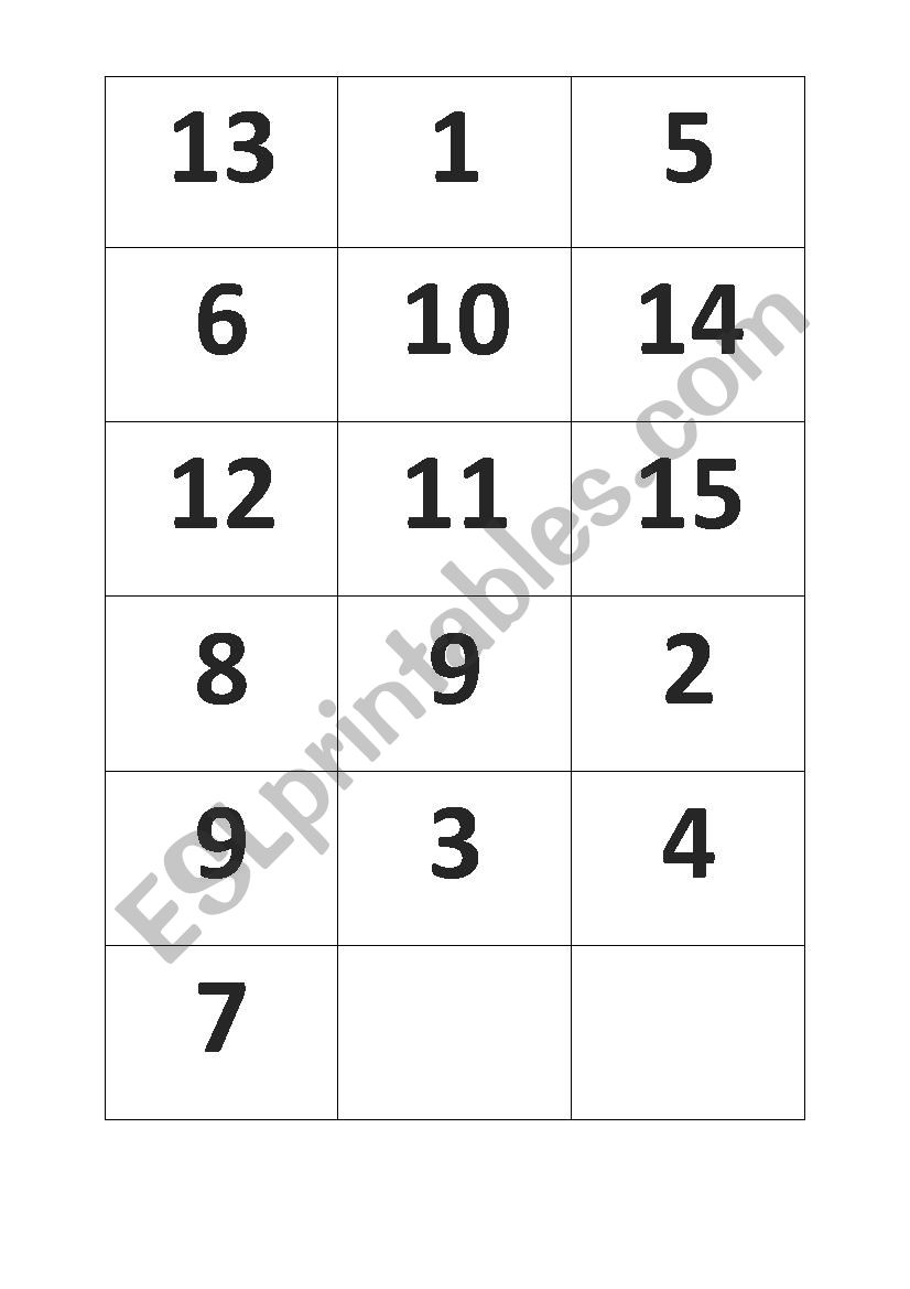 Memory cards Numbers worksheet