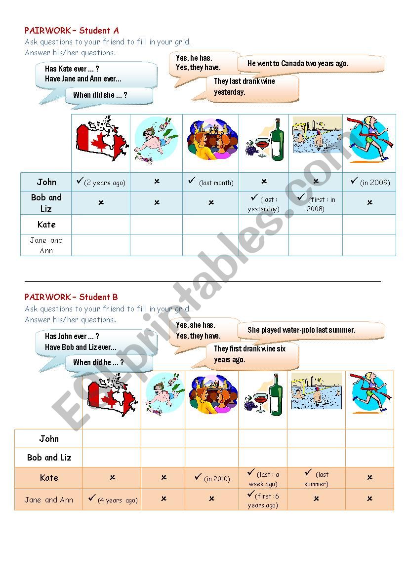 2 PAIR WORKS / present perfect - past simple