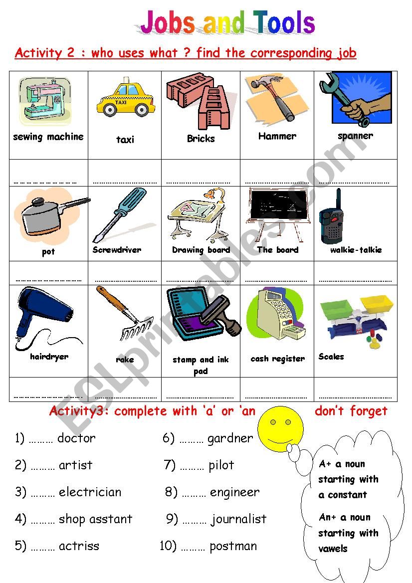 jobs and tools worksheet