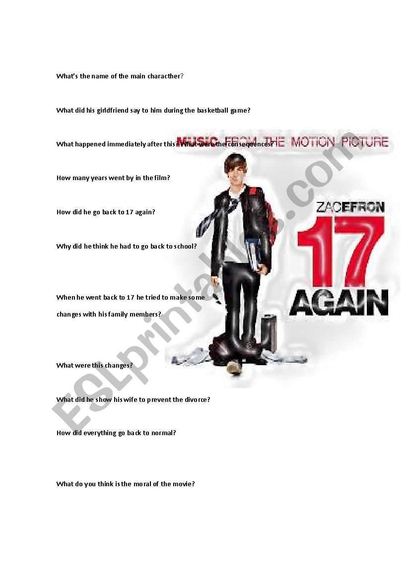 17 again worksheet