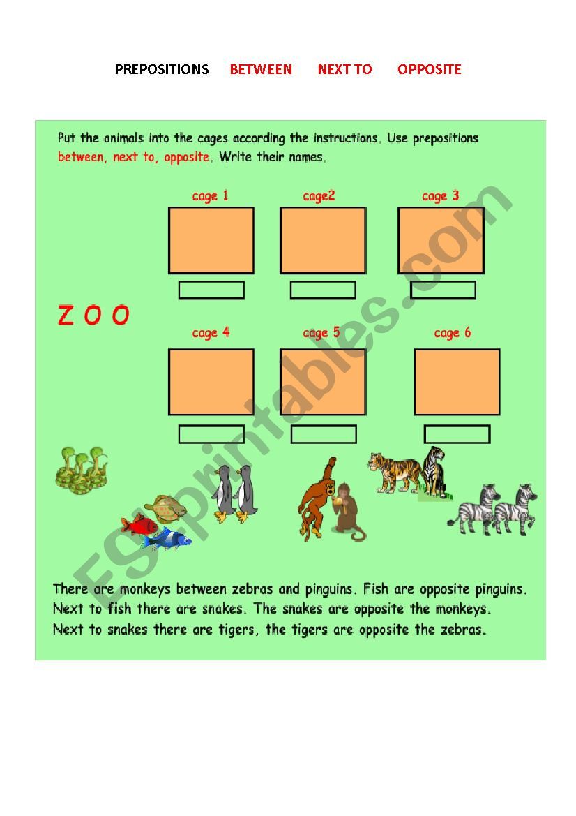 Test - prepositions between, next to, opposite