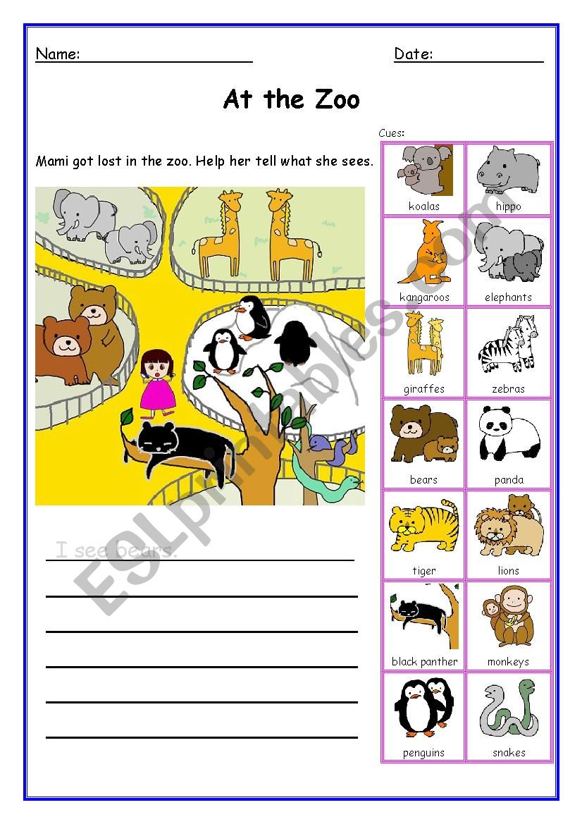 Zoo animal vocabulary worksheet