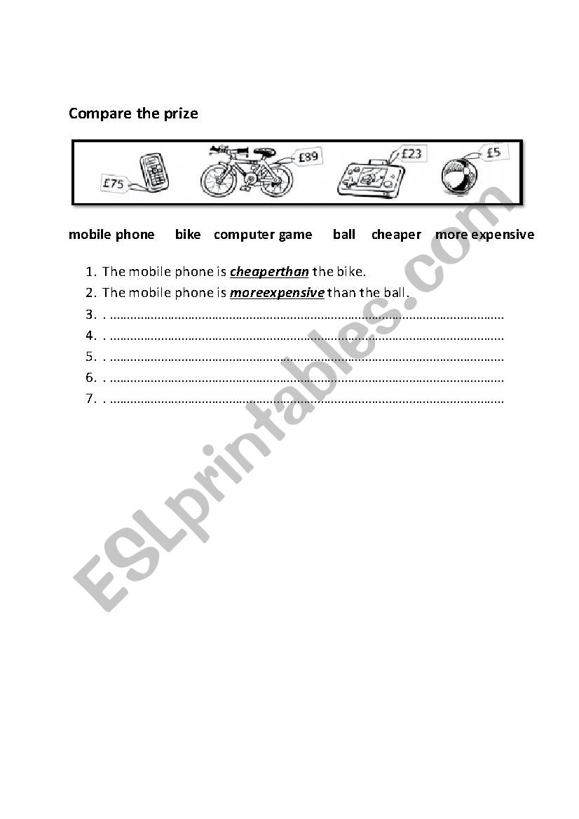 Compare the prize worksheet