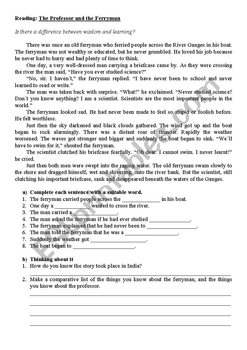 Comprehension Worksheet worksheet