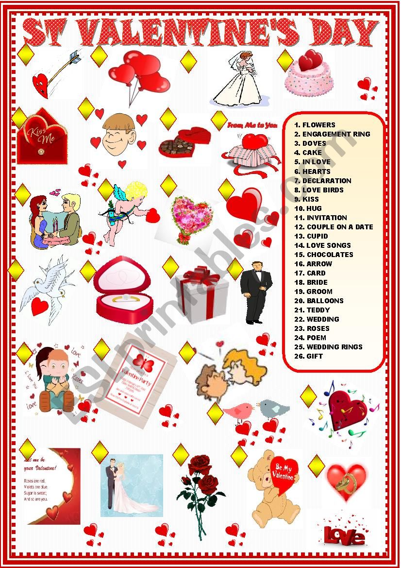 St Valentines day: matching worksheet