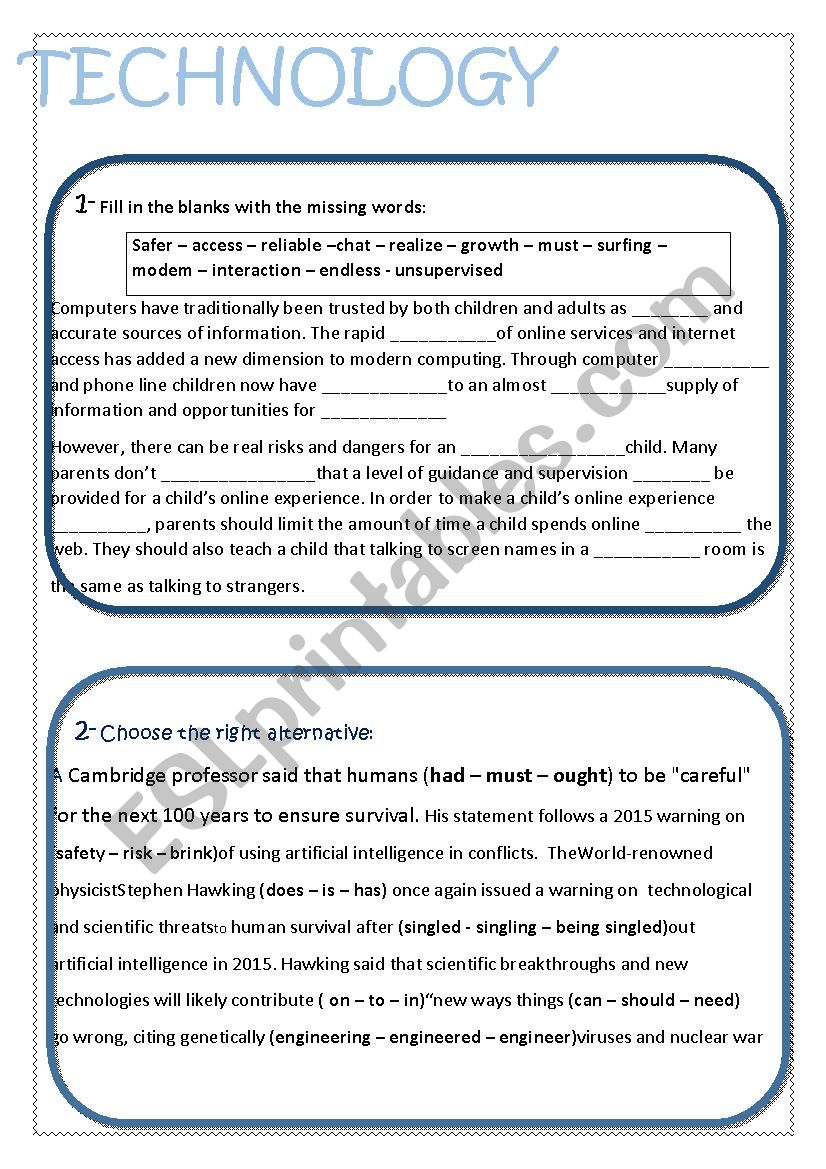 technology language tasks  worksheet