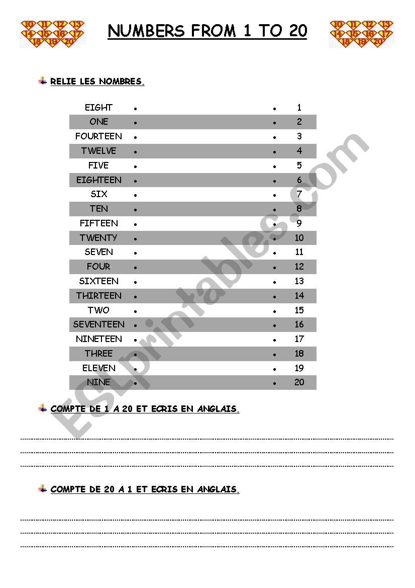 Numbers 1 - 20 worksheet