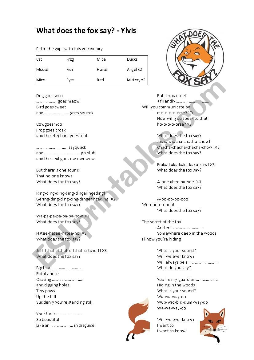 Listening Song What Does The Fox Say By Ylvis Esl Worksheet By Albusdumbledore