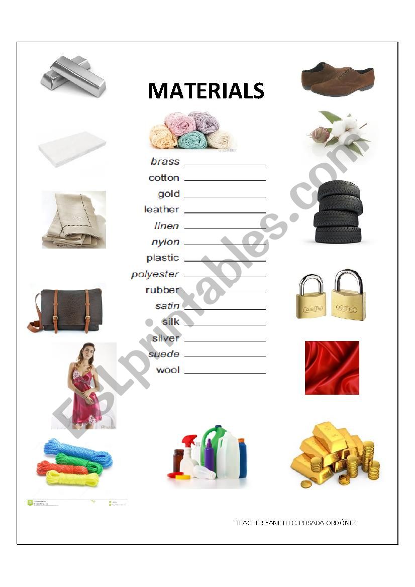 Material vocabulary worksheet