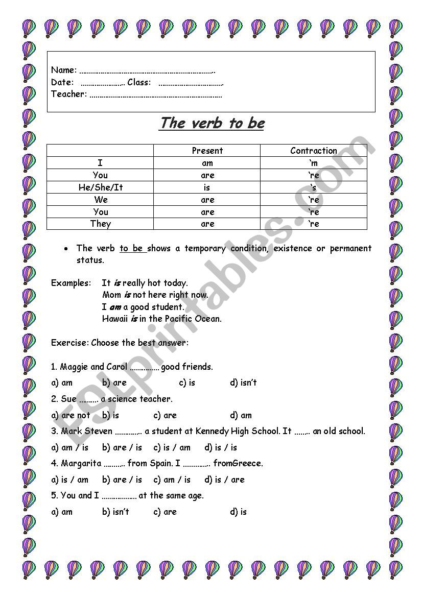 The verb to be  worksheet
