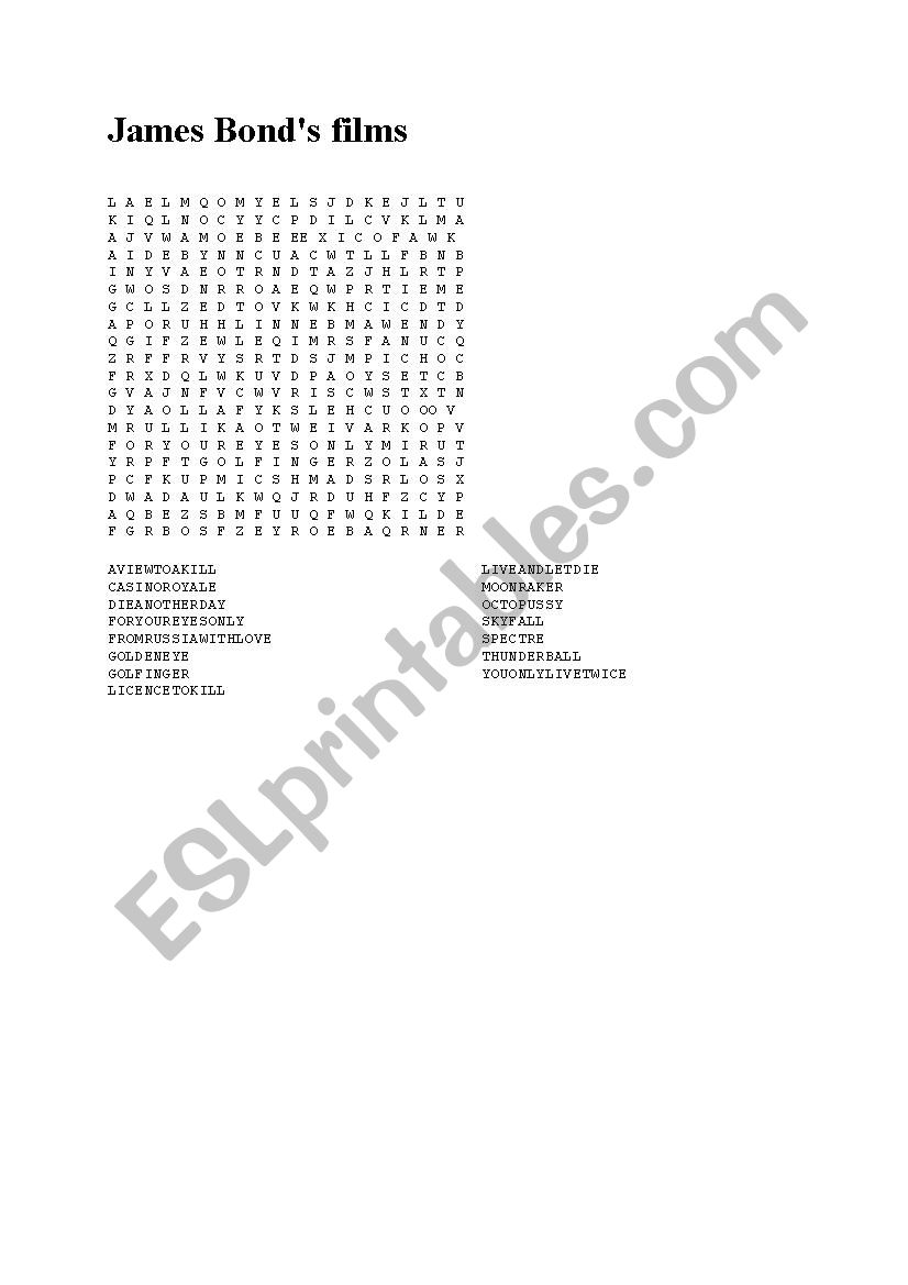 James BondÂ´s films worksheet
