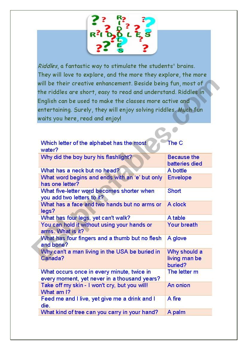 Riddles worksheet