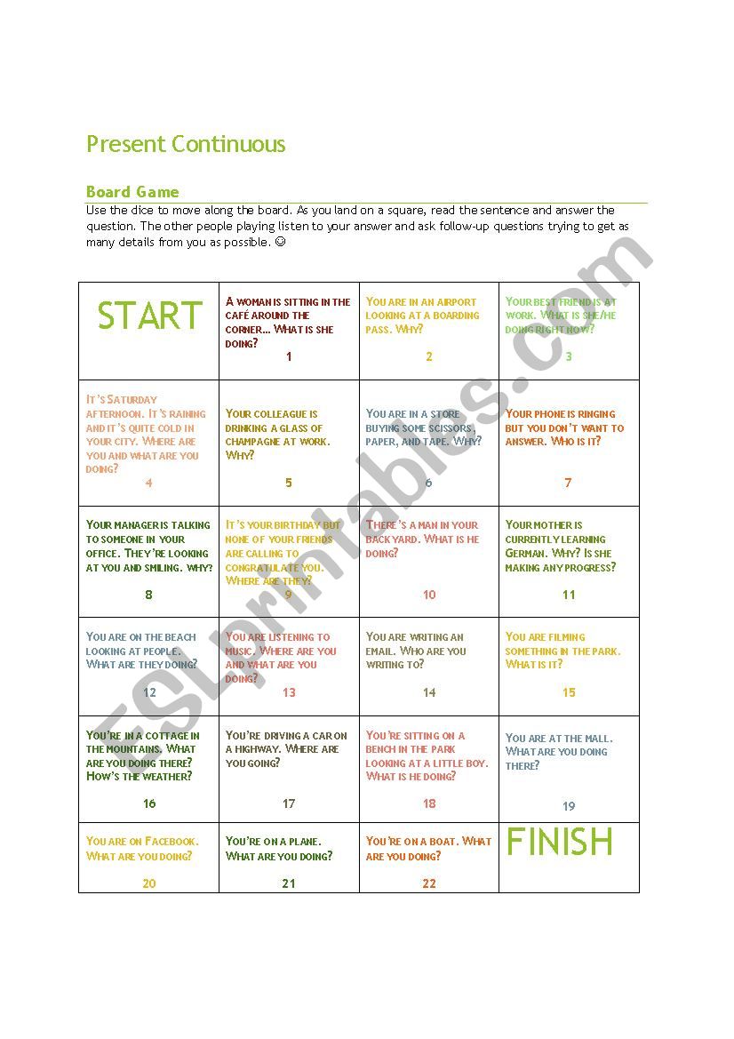 Present Continuous Board Game worksheet