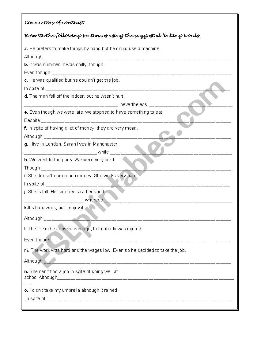 Connectors of contrast worksheet