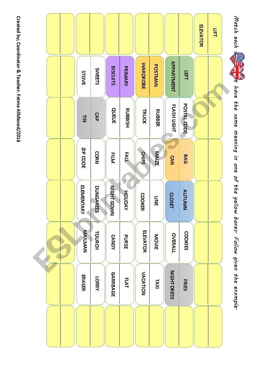 British and American worksheet