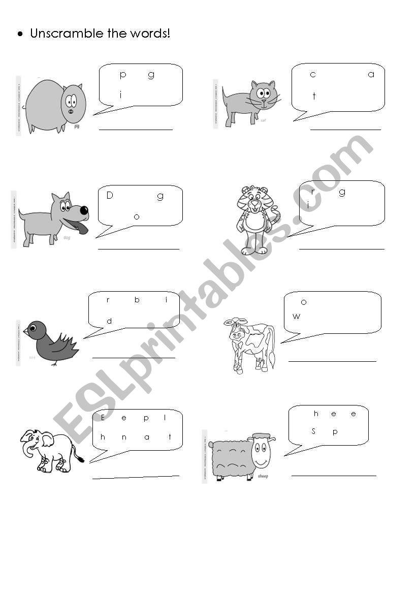 animals unscramble! worksheet