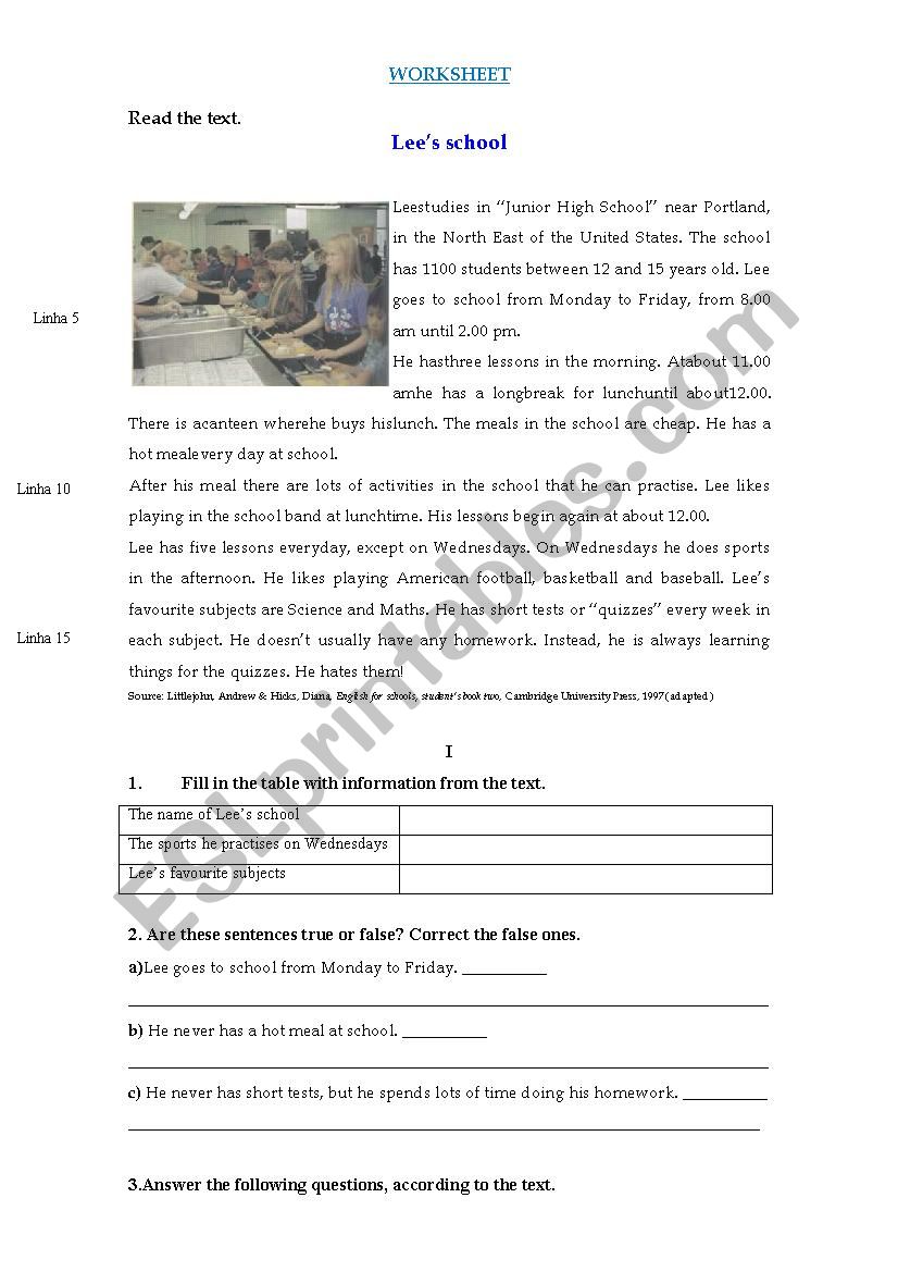LeeÂ´s school - ESL worksheet by paulinhaguiar