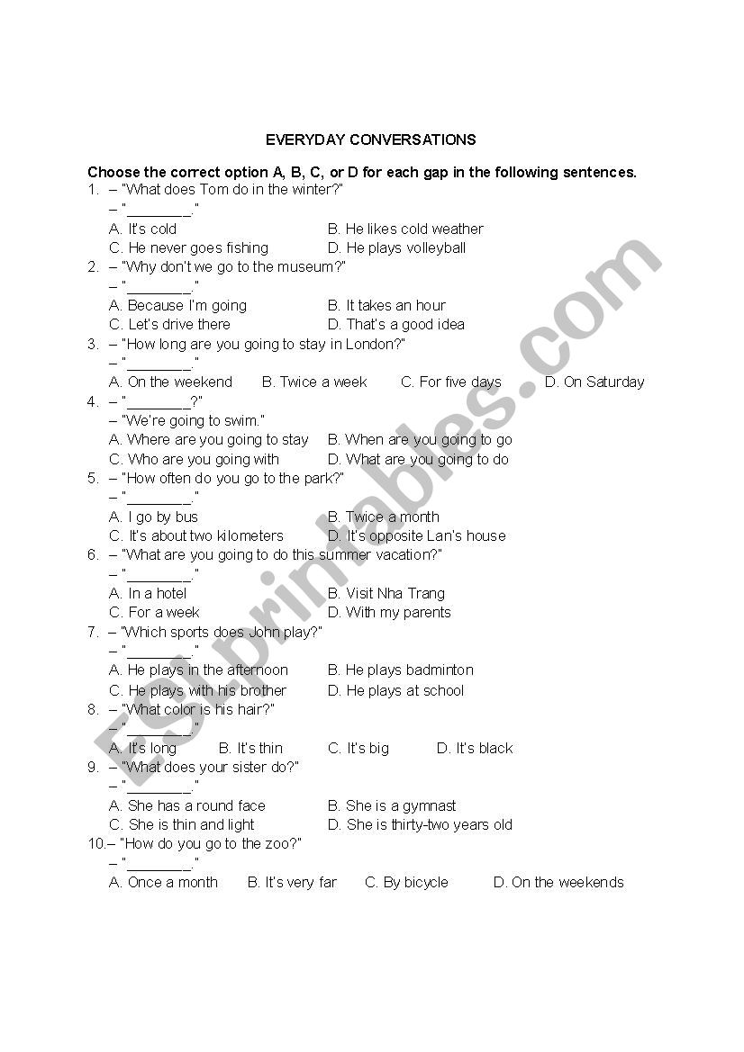 Everyday Conversations 3 - Multiple Choice Questions 