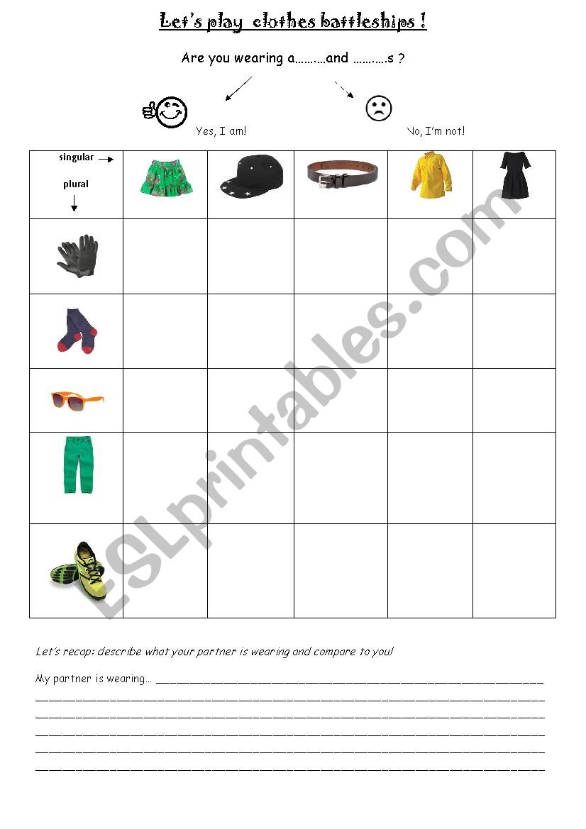 clothes battleships worksheet