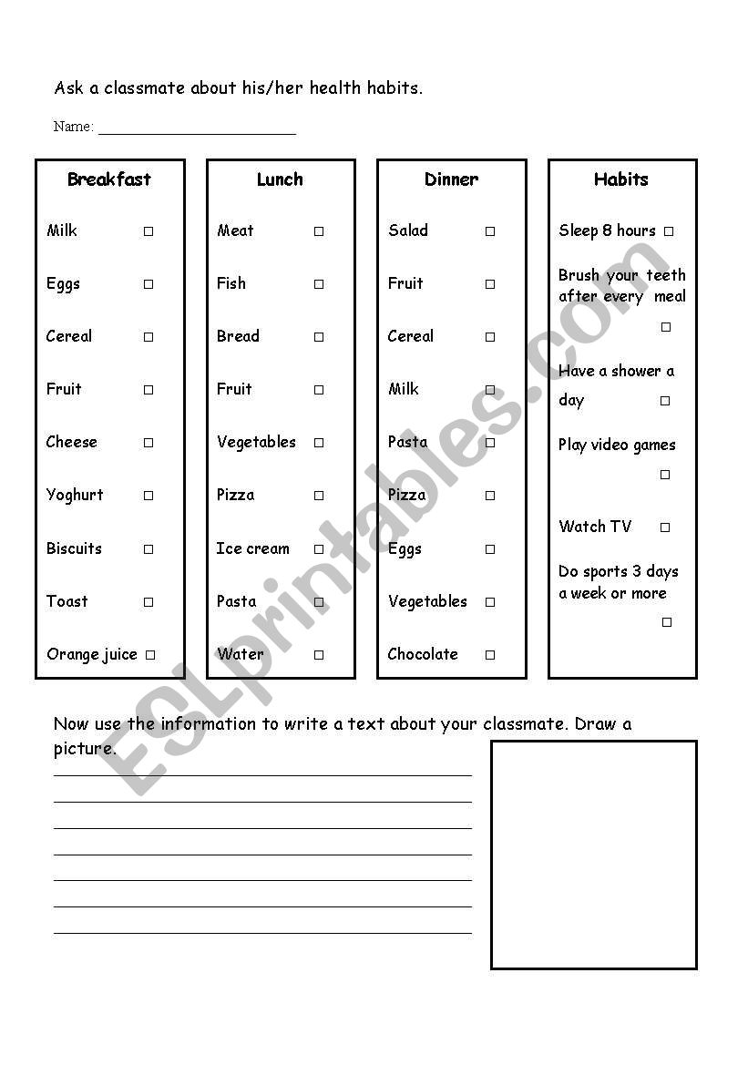 Healthy routines worksheet