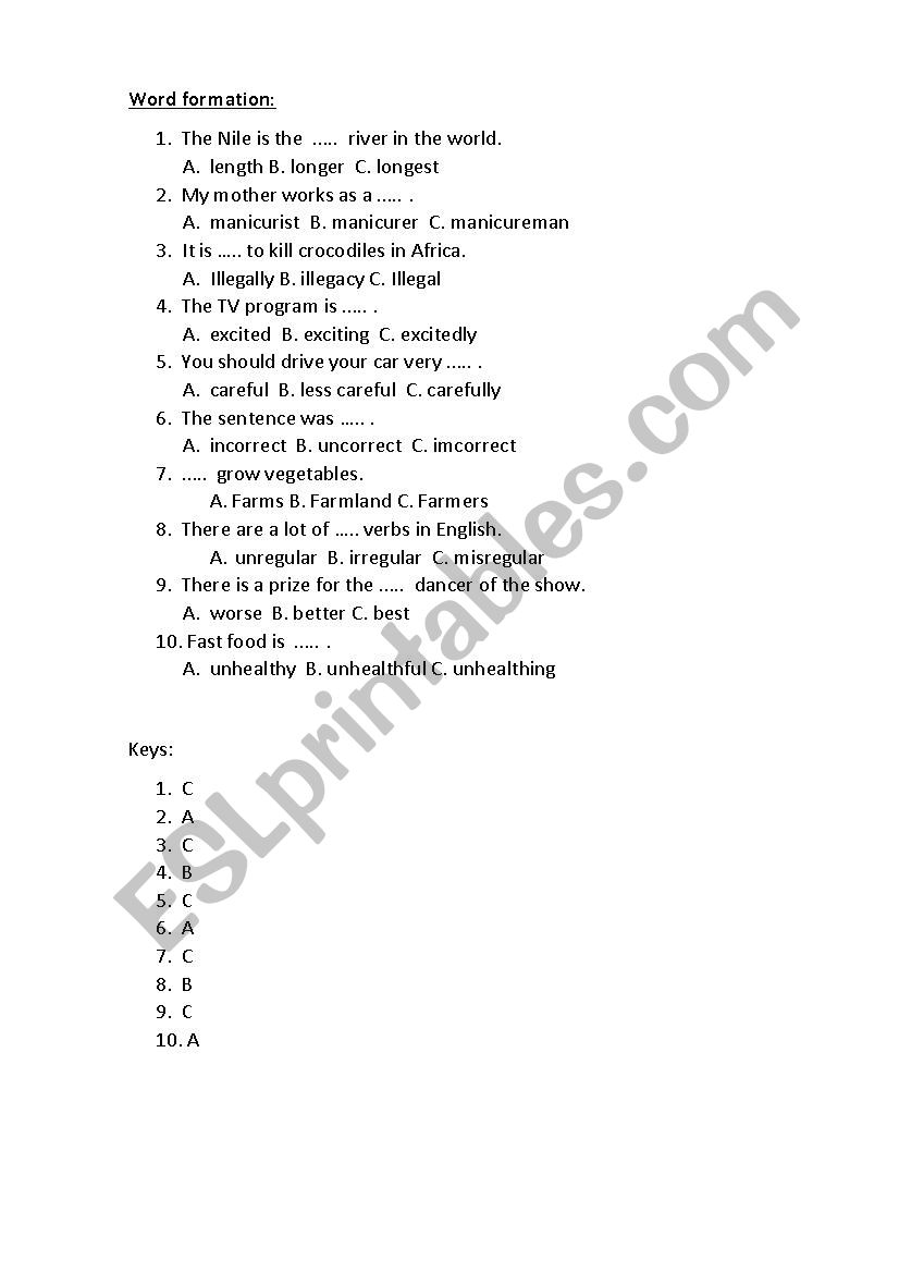Word formation worksheet