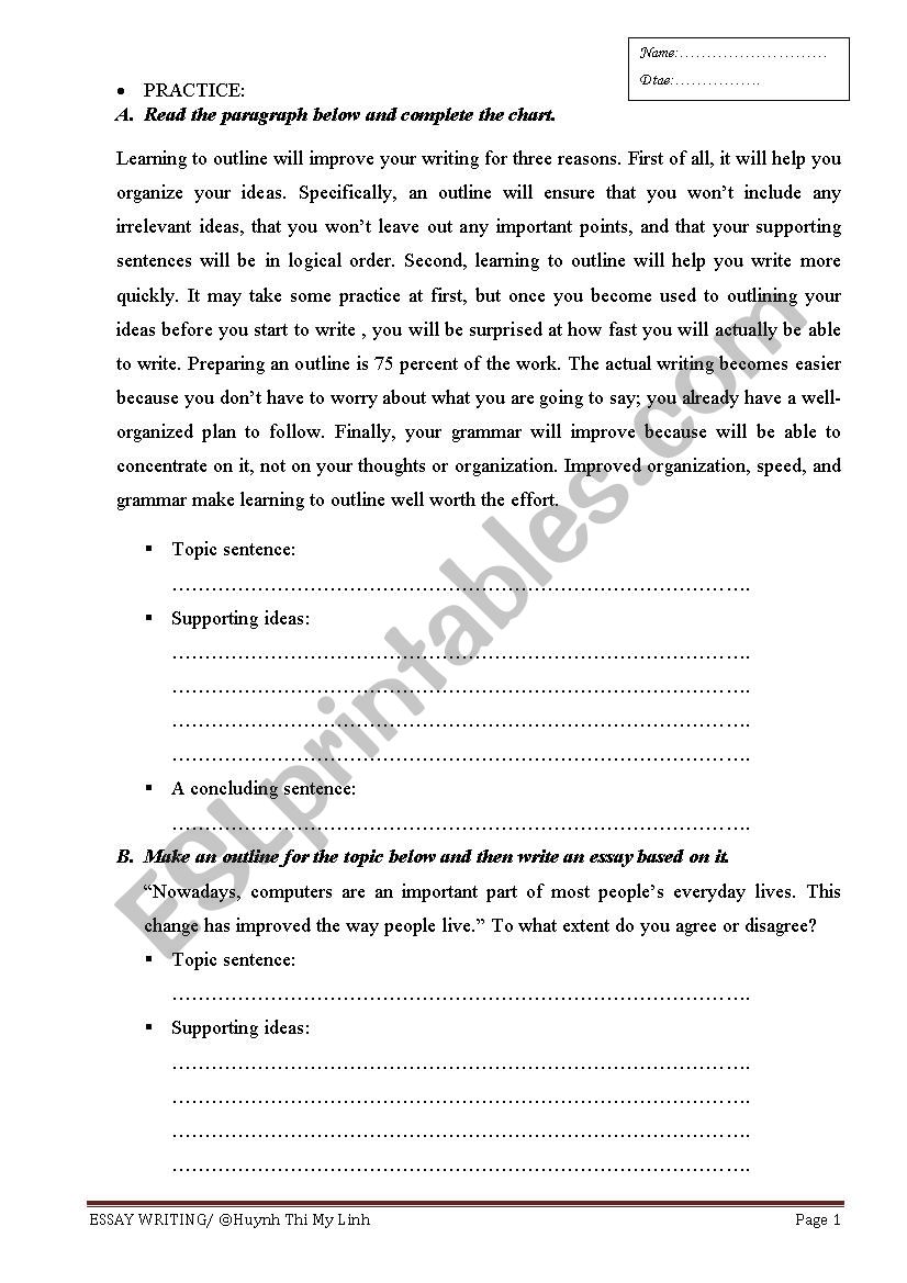 WRITING-ESSAY-STEPS 1C worksheet